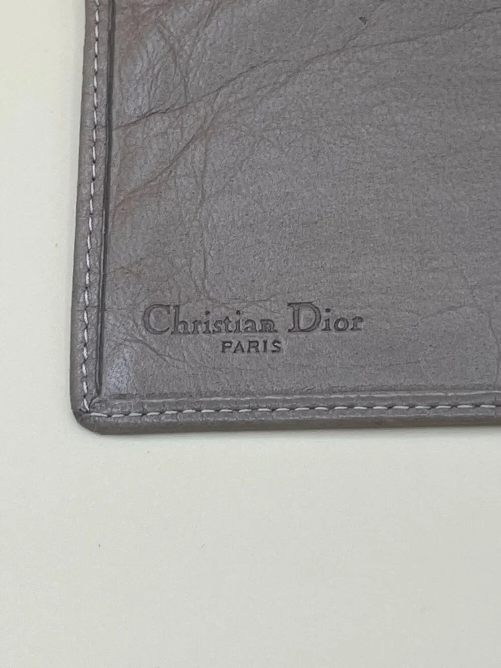Christian Dior Paris Grey Taupe Leather Long Bifold Wallet CD Charm Silver Hardw
